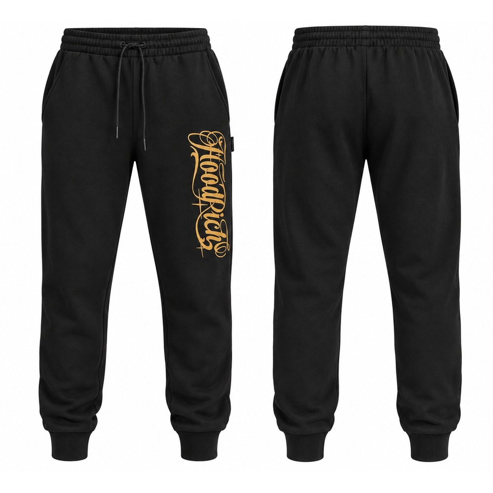Hoodrich Men's XL Black Gold Script Jogger Sweatpants Streetwear